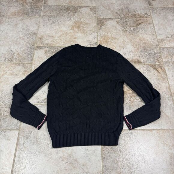 Tommy Hilfiger Cable-Knit Cotton Sweater Mens Medium Black Spellout Chunky - Picture 7 of 10